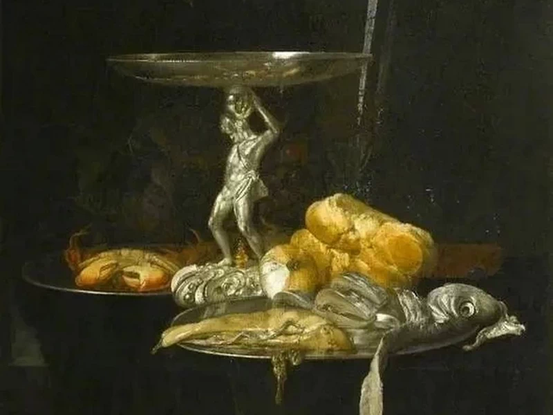 1627-Willem van Aelst - Natura morta con argenteria e bicchiere